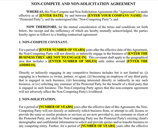 Non-Compete & Non-Solicitation Agreement - Contract Template